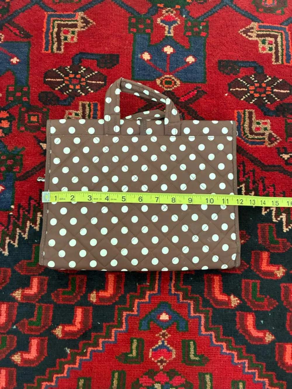 Henri Bendel Brown and White Polka Dots Travel Makeup Bag